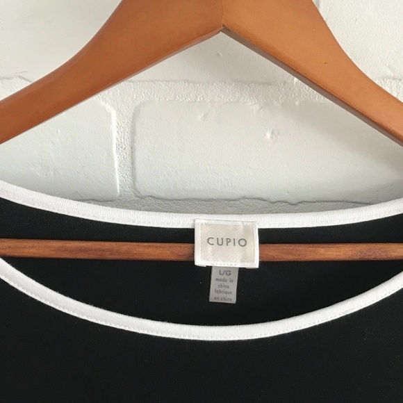 Cupio Women’s Tee Long sleeve Black White trim Scoop neck Sz Petite L - Picture 3 of 6
